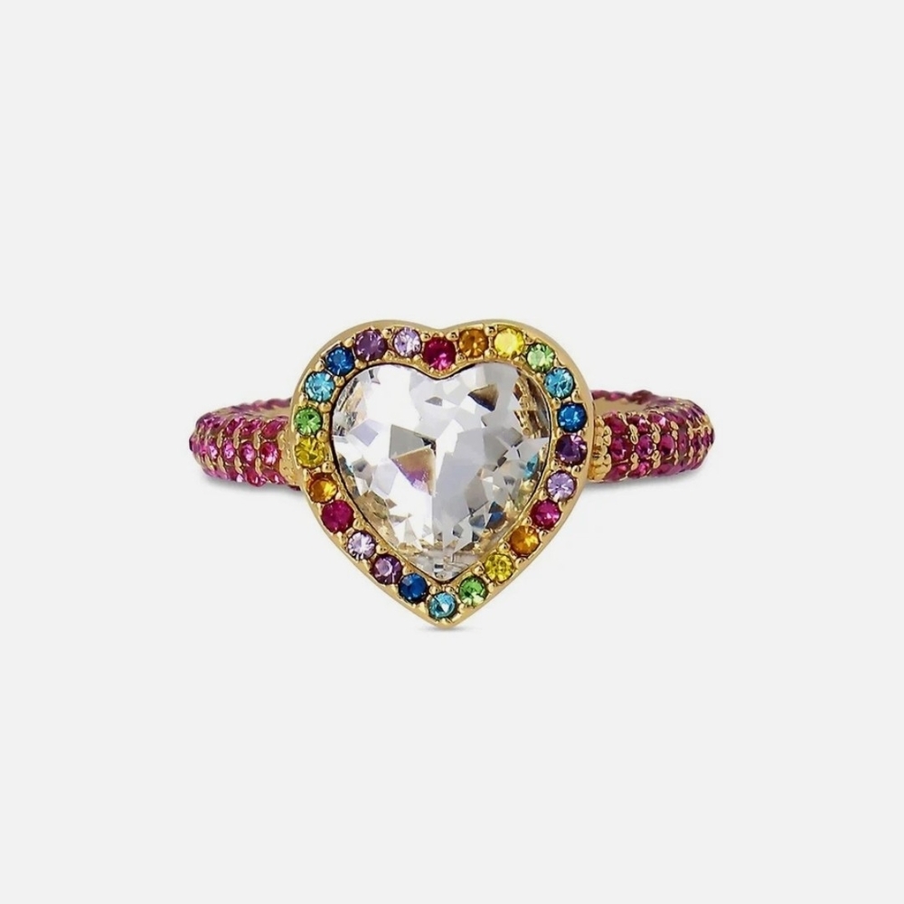 Kurt Geiger Heart Ring with Multicolor Gems Size 7